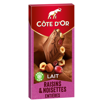 Image de Chocolat au lait noisettes entières raisins COTE D'OR - Tablette de