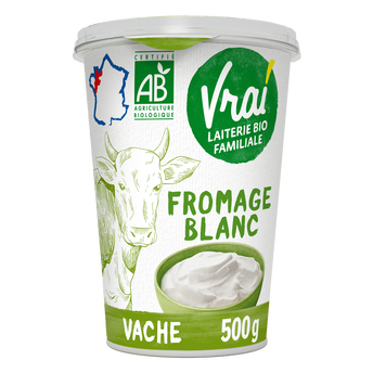 Image de Fromage blanc nature au lait pasteurisé BIO VRAI, 3,6 % de matière grasse, pot de