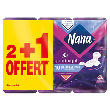 Nana Serviettes Ultra Goodnight Plus Nana, 2 Paquets De 10 + 1 Offert