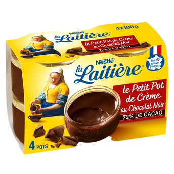 Image de Le Petit Pot de crème Chocolat Extra Noir LA LAITIERE - 4 pots de