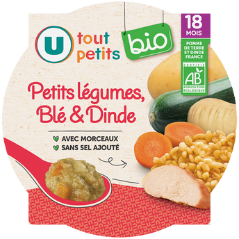 Image de U TOUT PETITS BIO
Plat bébé assiette de courgette blé et dinde bio dès 18