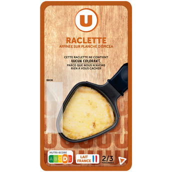 Image de U
Fromage à Raclette au lait pasteurisé tranchée   27%mg