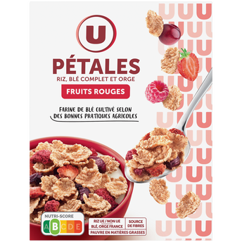 Image de U
Céréales Pétales de riz et blé orge avec fruits rouges  boîte de