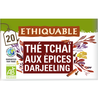 Image de ETHIQUABLE - Thé noir Tchaï Darjeeling aux épices BIO - la boîte de 20sachets