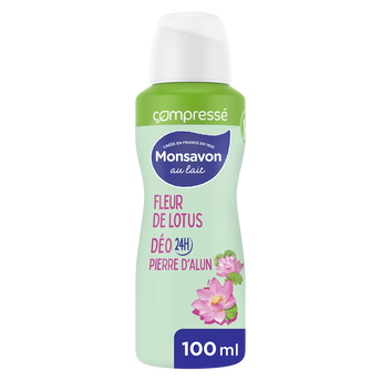 Image de Déodorant pour femme compressé lait & fleur de lotus pierre d'alun MONSAVON