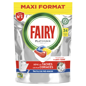 Fairy Nettoyant Lave-vaisselle Platinum+ Citron Taille M Fairy X34 Capsules