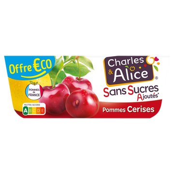 Charles & Alice Dessert Aux Fruits Pomme/cerise Sans Sucres Ajoutés Charles & Alice -4 Pots De 97g