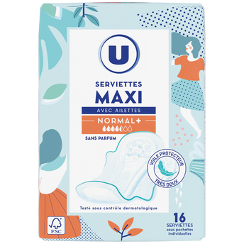 Image de U
Serviettes hygiéniques maxi normal plus pliées