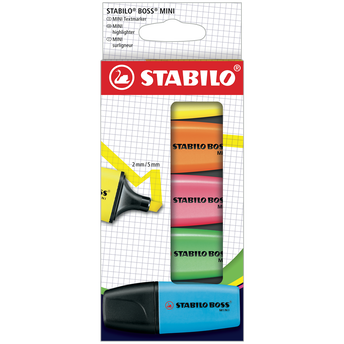Image de Surligneur STABILO Boss Original mini x5t dans la trousse-procédé anti-dessèchement peutrester ouvert 4h sanssécher-coloris