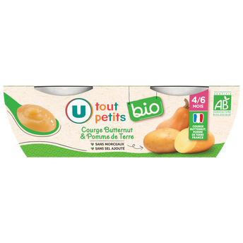 Image de U TOUT PETITS BIO
Petits pots bébé salés courges, butternut, pommes de terre dès 4