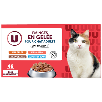 Image de U
Emincés en gelée aux poissons & viandes pour chat U