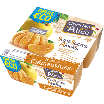 Charles & Alice Dessert Aux Fruits Pomme/clémentine Sans Sucres Ajoutés Charles & Alice- 4 Pots De 97g