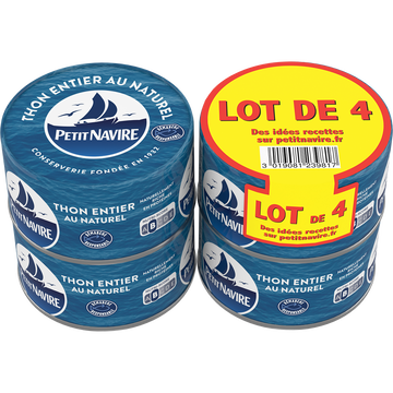 Petit Navire Thon Albacore Au Naturel Démarche Responsable Petit Navire, 4 Boîtes De 93g