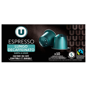 Image de U
Café capsules LUNGO DECAFFEINATO N°5 - compatible NESPRESSO
