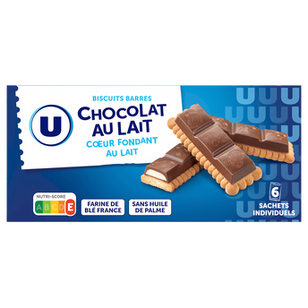 Image de U
Biscuits barre chocolat au lait fourrage lait