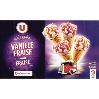 Image de U
Petits cônes glacés vanille-fraise - X8