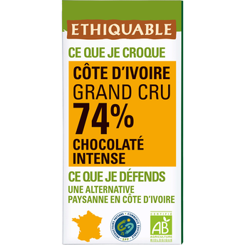 Image de ETHIQUABLE - Chocolat noir 74% Côte d'Ivoire BIO - la tablette de