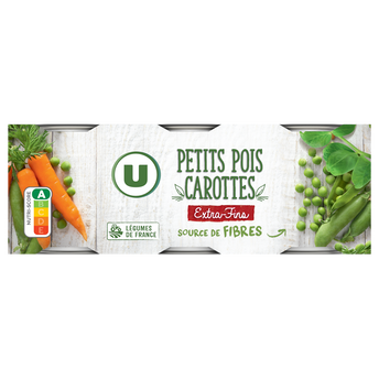 Image de U
Petits pois et carottes extra-fins - 3 boîtes de 130g net