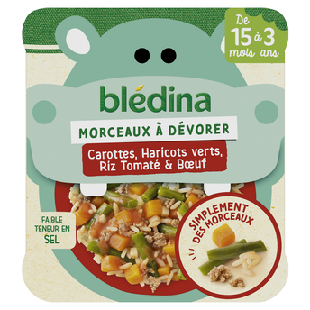 Image de Plat bébé Carottes haricots verts riz tomaté Boeuf dès 15 mois BLEDINER BLEDINA