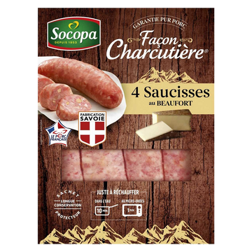 Socopa Saucisse Au Beaufort Façon Charcutière, Socopa, 4 Pièces, Barquette 320g