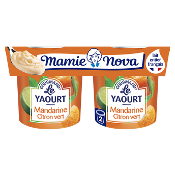 Image de Yaourts Gourmand aux fruits Mandarine Citron vert MAMIE NOVA  -  2 pots de