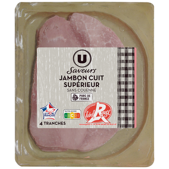 Image de U SAVEURS
Jambon Supérieur sans couenne Label Rouge - x4 tranches