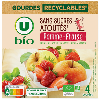 Image de U BIO
Purée pomme fraise sans sucres ajoutés  4 gourdes de