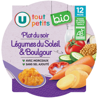 Image de U TOUT PETITS BIO
Plat bébé assiette soir legumes du soleil et boulghour dès 12mois