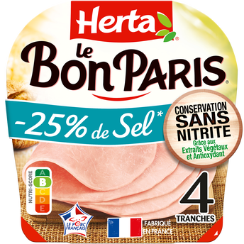 Image de Jambon Le Bon Paris sel réduit sans nitrite HERTA 4 tranches