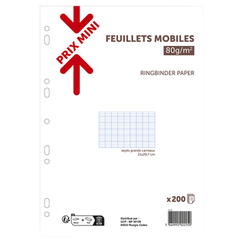 Image de Feuillet mobile perforé PRIX MINI 21x29,7cm 200 pages