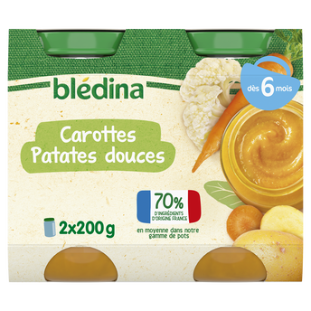 Image de Petits pots bébé purée carottes patates douces dès 6 mois BLEDINA