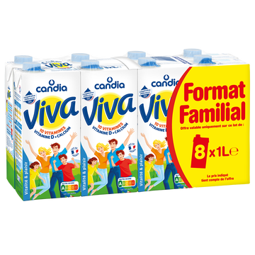 Candia Lait Uht Vitaminé Viva, 1% De Mg, 8x1l