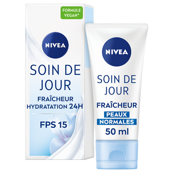 Image de Soin de jour hydratant fraîcheur pour le visage SPF15 pour peaux normales NIVEA, tube de