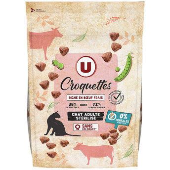 Image de U
Croquettes sans céréales riche en boeuf frais pour chat adulte stérilisé