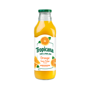 Image de Jus d'oranges du Brésil sans pulpe Pure Premium TROPICANA, bouteille en verre de