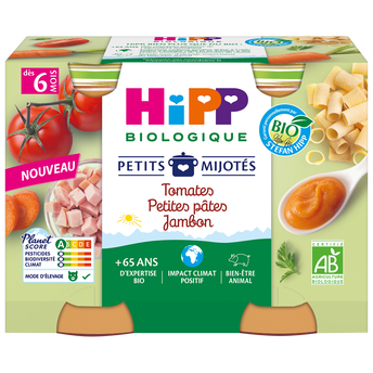 Image de Plat bébé Petits mijotés tomates petites pâtes jambon dés 6 mois HIPPBIOLOGIQUEpots