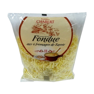 Fromage râpé pour fondue aux 4 fromages de Savoie, FRUITIERES CHABERT,au  lait cru, 32% Mat.Gr, sachet 1kg - Super U, Hyper U, U Express 