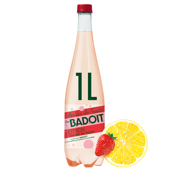 Image de Eau gazeuse minérale aromatisée citron/fraise BADOIT BULLES DE FRUITS
