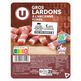 Image de U
Gros lardons fumés à l'ancienne VPF Bleu Blanc Coeur U