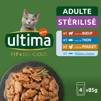 Image de Sachets fraîcheur pour chats stérilisés poulet/boeuf/thon&poissons del'océan ULTIMA