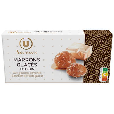 Marrons glacés entiers aux gousses de vanille Bourbon de Madagascar ,x10 -  180g - Super U, Hyper U, U Express 