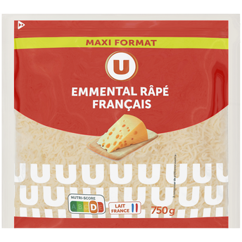 Image de U
Fromage au lait pasteurisé Emmental français râpé 29% de MG
