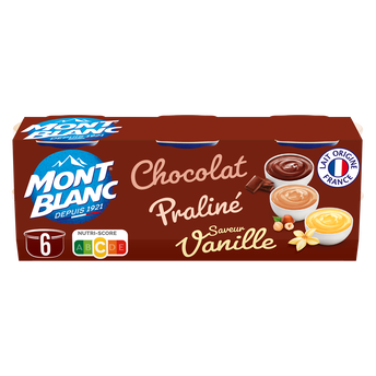Image de Crème dessert Coupelles Chocolat, Vanille, Praliné MONT BLANC
