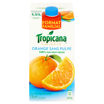 Tropicana Pur Jus Frais D'orange Sans Pulpe Format Familial Tropicana - Brique 1,5l