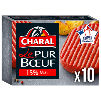 Image de Steaks hachés pur boeuf 15% MG CHARAL, 10X100g