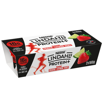 Image de Fromage blanc à 0,6% de matieres grasses aromatisé saveurs fraise etcitron vert avec édulcorants LINDAHLS