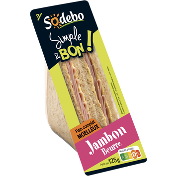 Sodeb'O Sandwich Classic Complet Jambon Beurre Sodebo, 125g