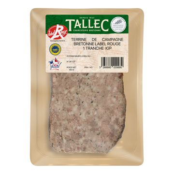 Tallec Terrine Campagne Bretonne Igp Label Rouge, 1 Tranche, 180g