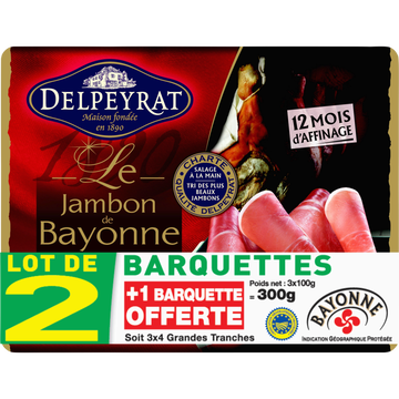 Delpeyrat Jambon Igp De Bayonne 12 Mois Delpeyrat, 2x100g + 1 Offert Soit 300g