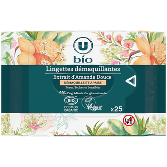 Image de U BIO
Lingettes démaquillantes à l'amande douce pour peaux sèches etsensibles